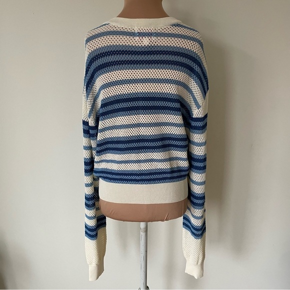 Solid & Striped Marina Blue Stripe Open Weave Knit The Tobi Crewneck Sweater XS - Picture 6 of 11
